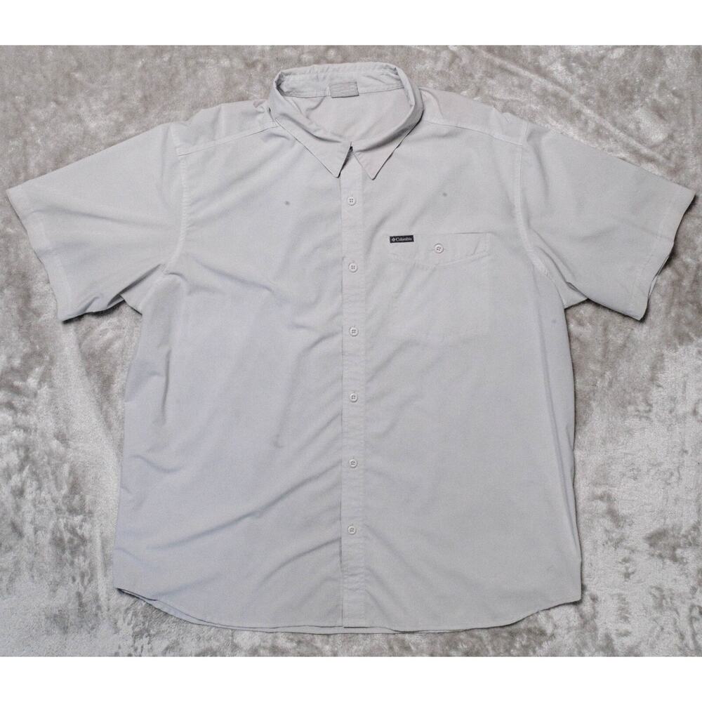 Columbia Light Gray Short Sleeve Casual Button Down Stretch Shirt Mens Size XXL